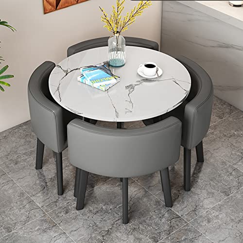SBCGFY Kompaktes 5-teiliges Esstisch-Set mit Kunstmarmorplatte und 4 Stühlen aus PU-Leder. Moderne Küchen- und Esszimmermöbel für 4 Personen. Stilvolles Esszimmer-Set zur Heimdekoration. von SBCGFY