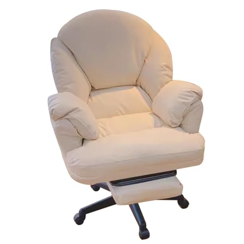 SBCGFY Lazy Sofa Drehbare Videospielstühle, Gaming-Stuhl Ergonomischer Bürostuhl Bequeme Schreibtischstühle Arbeitszimmer-Rückenlehnenstuhl Anhebbarer Ankers(Beige mit Fußstütze) von SBCGFY
