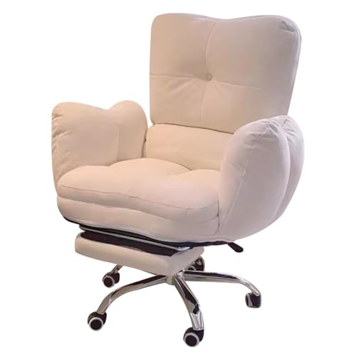 SBCGFY Lazy Sofa Gaming Chair Study Chair Ergonomische Bürostühle Liegestuhl für Schlafzimmer, Home-Office-Schreibtischstühle Rückenlehne Verstellbarer Schre(Beige mit Fußstütze) von SBCGFY