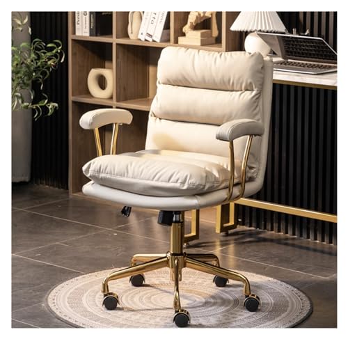 SBCGFY Moderner orangefarbener ergonomischer Bürostuhl, Home-Office-Schreibtischstuhl, Drehstuhl mit Ledersitz und hoher Rückenlehne(Beige) von SBCGFY