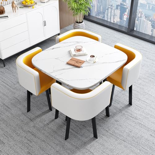 SBCGFY Modernes Marmor-Esstisch-Set mit Stühlen für Büroempfänge und Verhandlungen(Weiß+Gelb Weiß 80x75cm) von SBCGFY