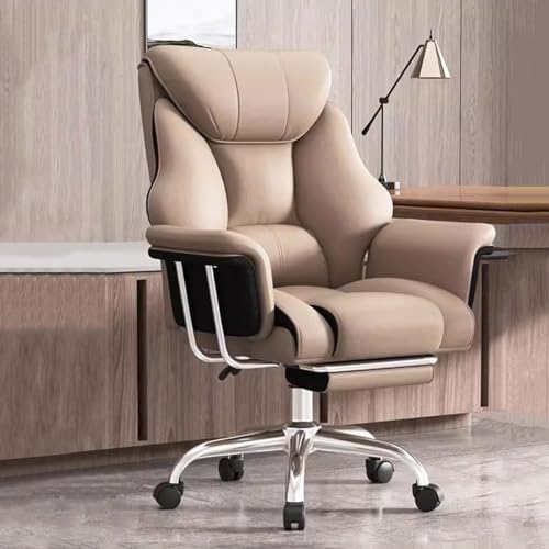 SBCGFY Stuhl Große und hohe Bürostühle Ergonomischer Chefsessel, Drehstuhl mit Rückenlehne, Computerstühle Gaming-Schreibtischstuhl aus Leder mit Rollen/Oran(Beige/B) von SBCGFY