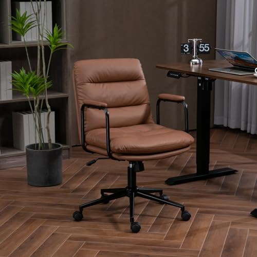 SBCGFY Verbessern Sie Ihren Komfort mit diesem Bürostuhl, drehbares Design mit Rollen, Verstellbarer Höhe und Neigung, braun von SBCGFY