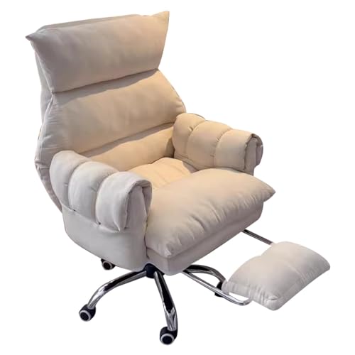 SBCGFY Weicher Arbeits- und Gaming-Stuhl, ergonomischer Liegestuhl, Bürostühle, Lazy Sofa für Schlafzimmer, Home-Office-Schreibtischstühle, Rückenlehne, vers(Beige mit Fußstütze) von SBCGFY