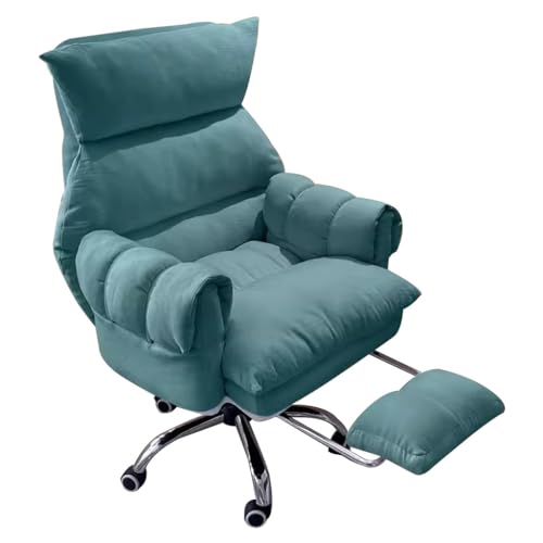 SBCGFY Weicher Arbeits- und Gaming-Stuhl, ergonomischer Liegestuhl, Bürostühle, Lazy Sofa für Schlafzimmer, Home-Office-Schreibtischstühle, Rückenlehne, vers(Blau mit Fußstütze) von SBCGFY