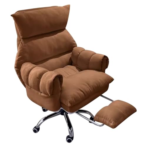 SBCGFY Weicher Arbeits- und Gaming-Stuhl, ergonomischer Liegestuhl, Bürostühle, Lazy Sofa für Schlafzimmer, Home-Office-Schreibtischstühle, Rückenlehne, vers(Braun mit Fußstütze) von SBCGFY