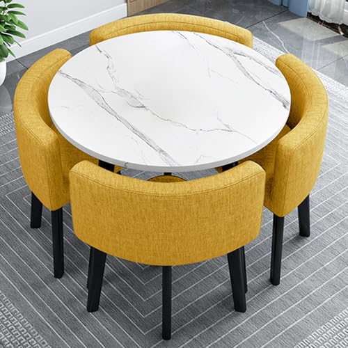 Rundes Esstischset für 4 Personen, Verhandlungstisch für den Empfang, Konferenztisch und Stühle aus Kunstmarmor, Frühstücksbar, für Zuhause/Garten/Restaurant(Yellow,70cm/27.5in) von SBCWH