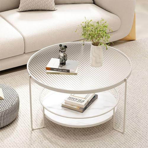 SBCWH Couchtisch aus Glas, 2-stufiger runder Beistelltisch mit Stauraum, Kleiner Beistelltisch, Akzenttisch für Wohnzimmer, Schlafzimmer, Büro, Metallrahmen (Color : White Frame-B, Size : 60cm/24in von SBCWH