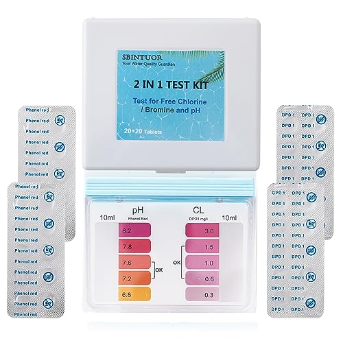 SBINTUOR 2 in 1 Set Pool Tester pH und Chlor, Tabletten Pooltester Wassertest Chlor/Brom und pH, Pool Zubehör Wassertester Für Pool, Spa, Whirlpool (20 x DPD1 Tabletten + 20 x Phenol Red Tabletten) von SBINTUOR