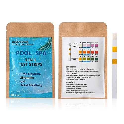 SBINTUOR pH Teststreifen wasser3 in 1, Chlor und pH Wert Teststreifen Gesamtalkalität Pool Teststreifen Pool Tester Wassertest Pooltester Wassertester Für Pool, Spa, Whirlpool – 50 Streifen von SBINTUOR
