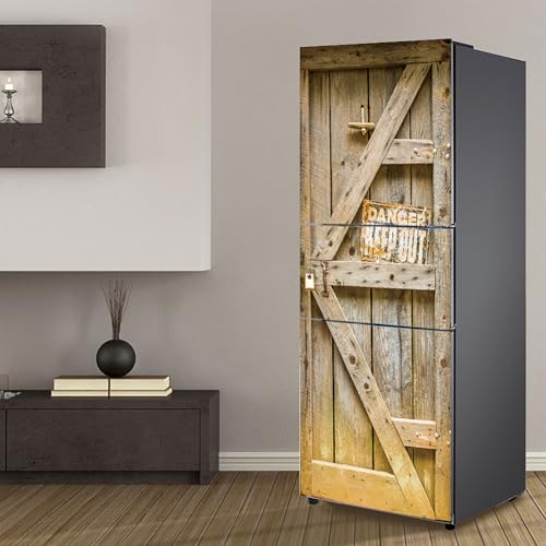 Aufkleber für Kühlschränke, Kühlschrankaufkleber, vollständig abdeckende Tür, Kühlschrankabdeckungen, Skins, Wandaufkleber for die Küche, Retro-Holzeffekt, Gefahr fernhalten(M: 60x180 cm) von SBJKLYRN