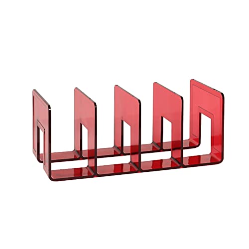 Buchstützen, Transparentes Bücherregal aus Acryl, Retro, mit Vier Gittern, Buchstützenteiler, Buch-Organizer-Halter for die Bibliothek, das Homeoffice, Schulbibliothek(Red) von SBJKLYRN