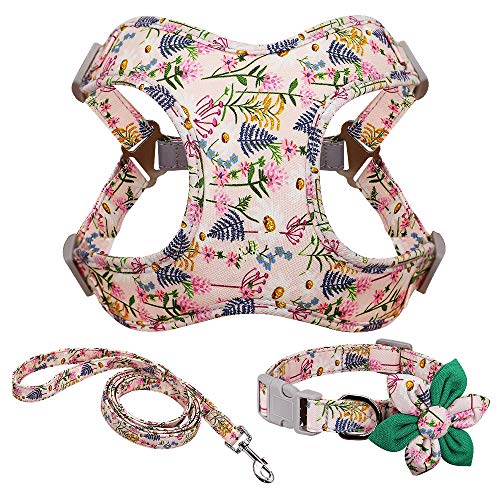 Hundegeschirr， Leinenset, rosa, Hundegeschirr, Leine und Halsband, Bedruckt, kein Ziehen, Weste, Set for kleine, mittelgroße große Hunde, M(L) von SBJKLYRN