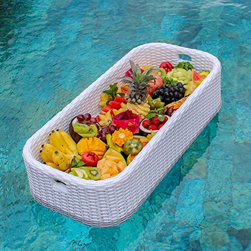 Palette， Frühstückstablett auf dem Wasser mit Griffen – Schwimmbecken-Schwimmhilfe for Erwachsene for Sandbänke, Spas, Bäder und Partys(White,with Drink Holder) von SBJKLYRN