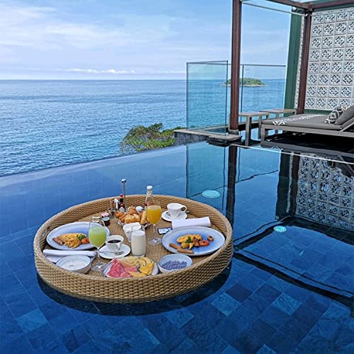 Palette， Gewebtes Serviertablett, schwimmendes Serviertablett for Tisch, Bar, Swimmingpool, schwimmendes Tablett for Servieren von Getränken am Pool, Brunch(60cm) von SBJKLYRN