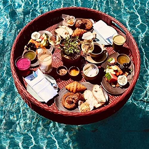 Palette， Luxuriöses schwimmendes Serviertablett, rund, Servier-/Salatbar-Tablett, Speisen- und Getränkehalter, Grill-Picknick, Poolparty-Buffet(Red,80X80X15CM) von SBJKLYRN