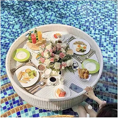 Palette， Luxuriöses schwimmendes Serviertablett, rund, Servier-/Salatbar-Tablett, Speisen- und Getränkehalter, Grill-Picknick, Poolparty-Buffet(White,80X80X15CM) von SBJKLYRN