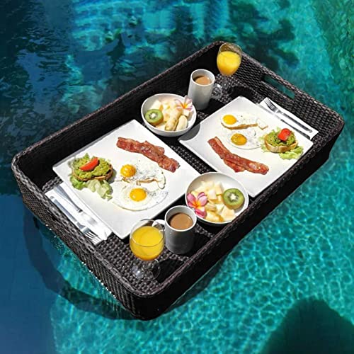 Palette， Rechteckiges schwimmendes Tablett for Pool, luxuriöses schwimmendes Serviertablett aus Rattan, Tisch und Schwimmbecken-Schwimmhilfen for Erwachsene(Black) von SBJKLYRN