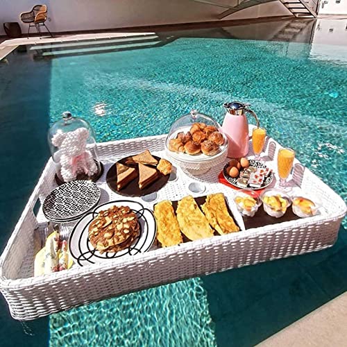 Palette， Rechteckiges schwimmendes Tablett for Pool, luxuriöses schwimmendes Serviertablett aus Rattan, Tisch und Schwimmbecken-Schwimmhilfen for Erwachsene(White) von SBJKLYRN