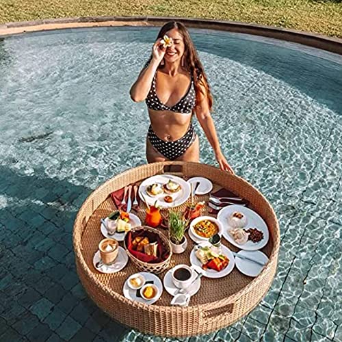 Palette， Runde schwimmende Serviertabletts for Tischbars, aus Rattan gewebtes schwimmendes Tablett for Speisen, Serviertabletts for Pools for Schwimmen, Sandbänke(Apricot) von SBJKLYRN