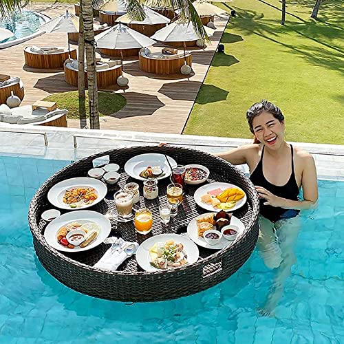 Palette， Runde schwimmende Serviertabletts for Tischbars, aus Rattan gewebtes schwimmendes Tablett for Speisen, Serviertabletts for Pools for Schwimmen, Sandbänke(Black) von SBJKLYRN