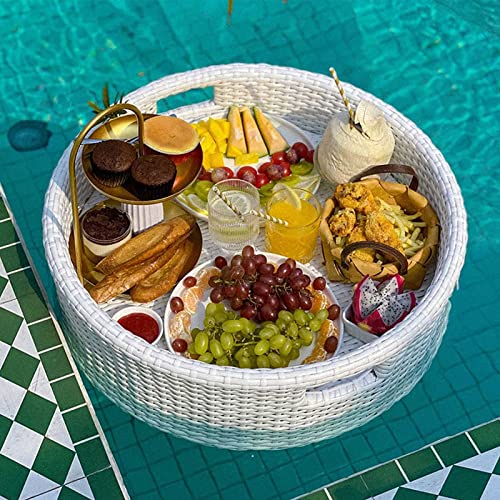 Palette， Runder schwimmender Serviertisch und Bar – Stilvolles Frühstückstablett auf dem Wasser – Schwimmende Bar for den Pool(White,60X60X15CM) von SBJKLYRN