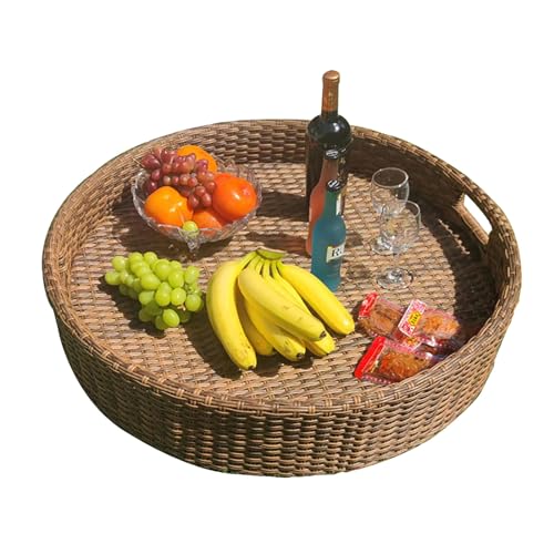 Palette， Rundes Serviertablett aus gewebtem Rattan, schwimmendes Frühstückstablett aus Rattan mit Griffen, Schwimmbecken-Schwimmtablett(Yellow,80 * 80 * 20cm) von SBJKLYRN