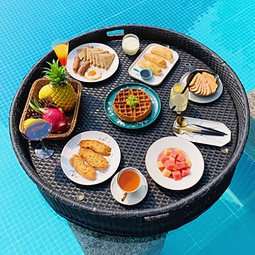 Palette， Rundes schwimmendes Tablett aus gewebtem Rattan for den Pool, schwimmende Poolbar, schwimmender Deluxe-Getränkehalter auf der Wasseroberfläche(Black,80cm/31in) von SBJKLYRN