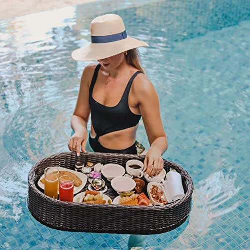 Palette， Schwebende Serviertabletts aus Rattan mit Griffen – Schwebender Tabletttisch und Spa-Bar-Tablett for Getränke und Snacks(Brown,60X45X15CM) von SBJKLYRN