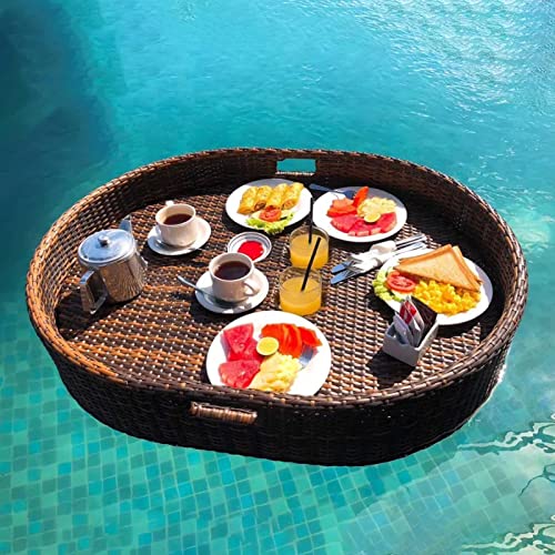 Palette， Schwebende Serviertabletts aus Rattan mit Griffen – Schwebender Tabletttisch und Spa-Bar-Tablett for Getränke und Snacks(Brown,80X60X15CM) von SBJKLYRN