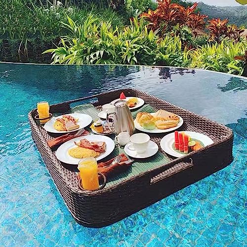 Palette， Schwimmbecken-Schwimmhilfen for Erwachsene for Spas, Bäder und Partys | Schwimmendes Tablett for den Pool for Servieren von Getränken, Brunch, Essen auf dem(Brown) von SBJKLYRN