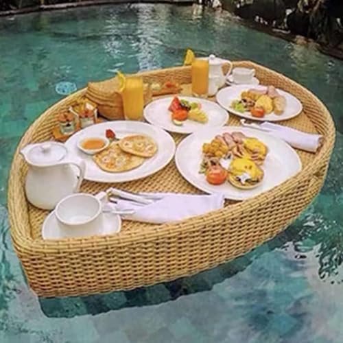 Palette， Schwimmende Serviertabletts, Tischbar, Rattan-gewebtes schwimmendes Essenstablett, Pool-Serviertabletts for Schwimmen, Sandbänke, Spas, Bad(Apricot,Leafshape) von SBJKLYRN