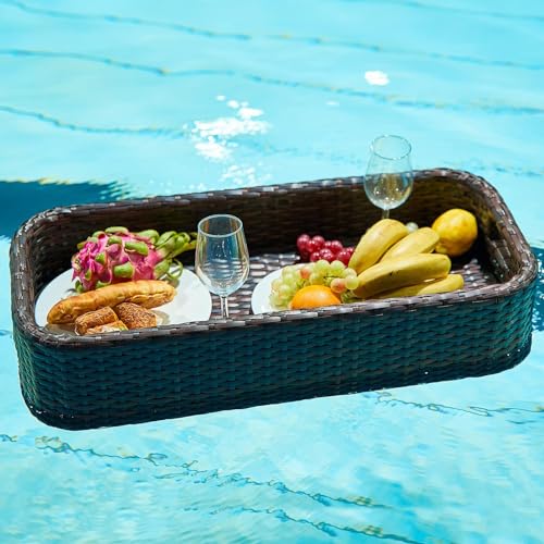 Palette， Schwimmende Serviertabletts, Tischbar, Rattan-gewebtes schwimmendes Essenstablett, Pool-Serviertabletts for Schwimmen, Sandbänke, Spas, Bad(Black,Rectangle) von SBJKLYRN
