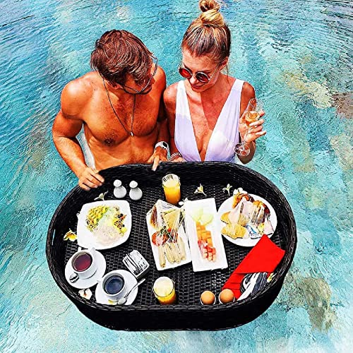 Palette， Schwimmender Serviertabletttisch und Bar – Schwimmbecken-Schwimmhilfen for Erwachsene for Servieren von Getränken, Brunch und Speisen auf dem Wasser(Black) von SBJKLYRN