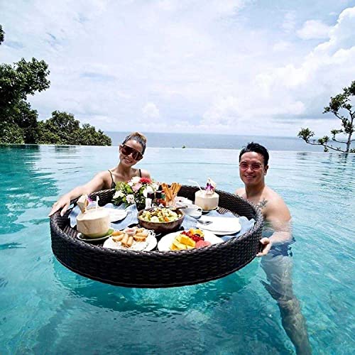 Palette， Schwimmendes Buffet-Tisch-Serviertablett mit Griffen, schwimmendes Serviertablett, Tischbar, Schwimmbecken, schwimmendes Tablett(Black,80CM) von SBJKLYRN