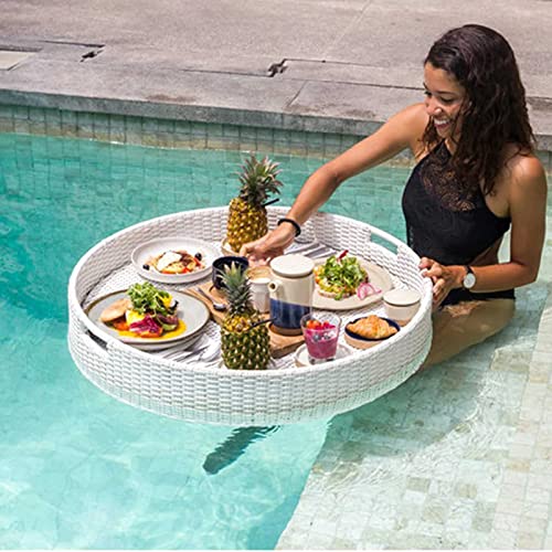 Palette， Schwimmendes Buffet-Tisch-Serviertablett mit Griffen, schwimmendes Serviertablett, Tischbar, Schwimmbecken, schwimmendes Tablett(White,80CM) von SBJKLYRN