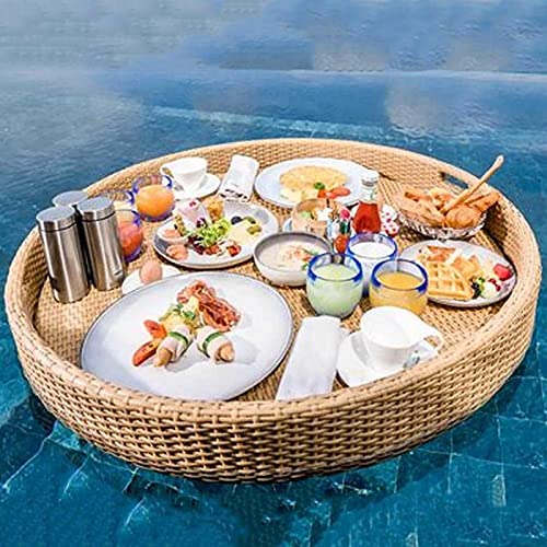 Palette， Schwimmendes Buffet-Tisch-Serviertablett mit Griffen, schwimmendes Serviertablett, Tischbar, Schwimmbecken, schwimmendes Tablett(Yellow,60CM) von SBJKLYRN