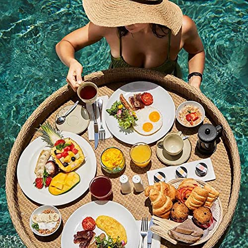Palette， Schwimmendes Buffet-Tisch-Serviertablett mit Griffen, schwimmendes Serviertablett, Tischbar, Schwimmbecken, schwimmendes Tablett(Yellow,80CM) von SBJKLYRN