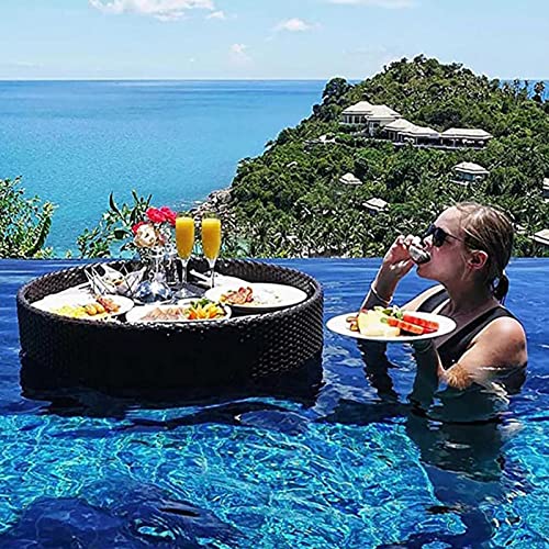 Palette， Schwimmendes Deluxe-Tablett for den Pool, stilvolles Rattan-Tablett auf dem Wasser, kreative schwimmende Bar und Tisch for Pool, Spas, Strände(Black) von SBJKLYRN
