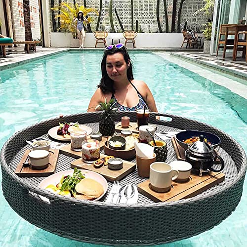Palette， Schwimmendes Frühstückstablett aus Rattan, luxuriöses schwimmendes Serviertablett, Tisch und Schwimmbecken-Schwimmhilfen for Erwachsene for Sandbänke(Black,80CM) von SBJKLYRN