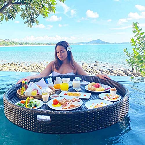 Palette， Schwimmendes Frühstückstablett aus Rattan, luxuriöses schwimmendes Serviertablett, Tisch und Schwimmbecken-Schwimmhilfen for Erwachsene for Sandbänke(Brown,60CM) von SBJKLYRN