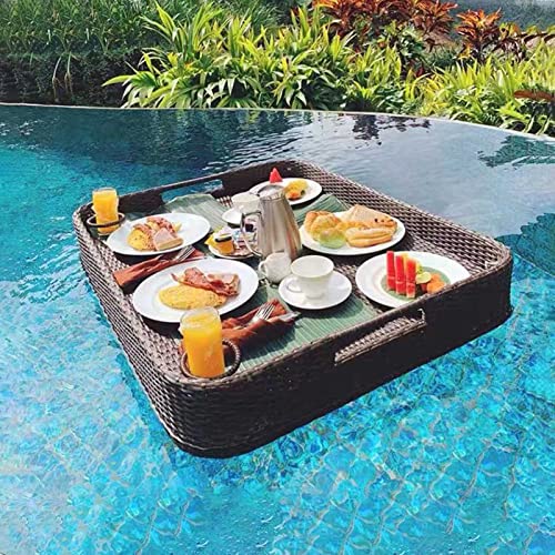 Palette， Schwimmendes Frühstückstablett aus Rattan, luxuriöses schwimmendes Serviertablett, Tisch und Schwimmbecken-Schwimmhilfen for Erwachsene for Sandbänke(Coffee,80CM) von SBJKLYRN