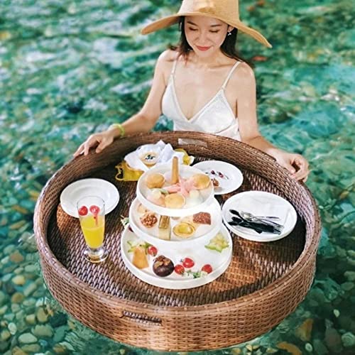 Palette， Schwimmendes Frühstückstablett aus Rattan, luxuriöses schwimmendes Serviertablett, Tisch und Schwimmbecken-Schwimmhilfen for Erwachsene for Sandbänke(Light Brown,60CM) von SBJKLYRN