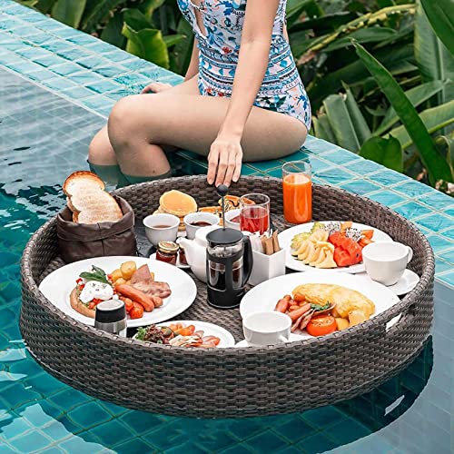 Palette， Schwimmendes Frühstückstablett aus Rattan, luxuriöses schwimmendes Serviertablett, Tisch und Schwimmbecken-Schwimmhilfen for Erwachsene for Sandbänke(Light Brown,80CM) von SBJKLYRN