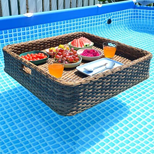Palette， Schwimmendes Serviertablett aus Rattan – quadratisches schwimmendes Serviertablett for Pools, Spas und Strände – ideal for Servieren von Getränken und Speisen von SBJKLYRN