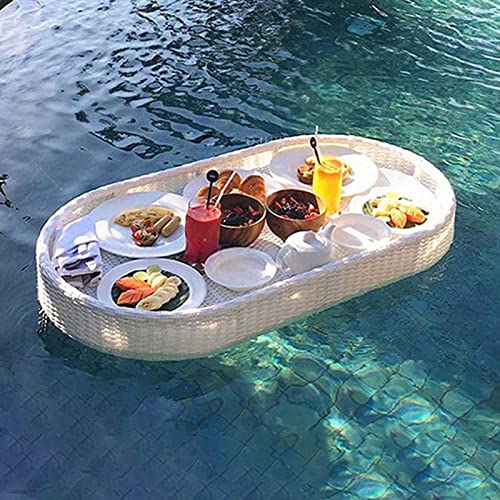 Palette， Schwimmendes Tablett, 100 x 20 cm, schwimmendes Pooltablett, verschleißfestes Serviertablett aus Rattan for Partys, schwimmender Frühstückstisch, Servierbuffet(White) von SBJKLYRN
