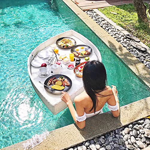 Palette， Schwimmendes Tablett for Pool, Rattan, schwimmender Getränke- und Snackhalter mit Griff, Aufbewahrungskorb for Frühstück, Getränke, Snacks, Obst(White) von SBJKLYRN