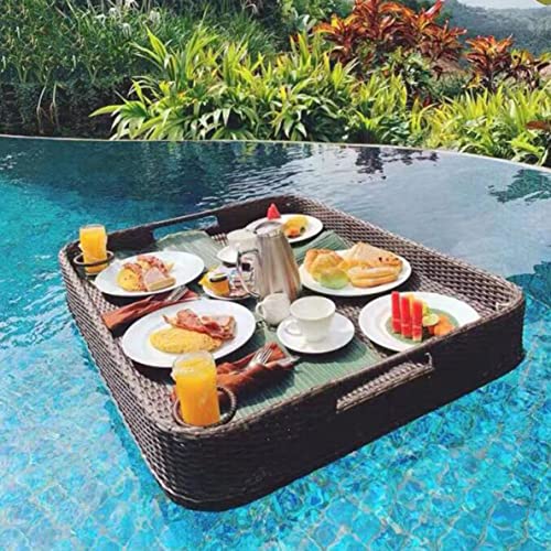 Palette， Schwimmendes Tablett for Pool, Rattan, schwimmender Getränke- und Snackhalter mit Griff, Aufbewahrungskorb von SBJKLYRN