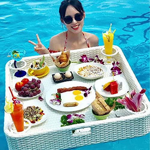 Palette， Serviertablett aus gewebtem Rattan, Essenstablett mit Griffen, schwimmendes Serviertablett, Tisch, Schwimmbad, schwimmendes Tablett for Servieren im Pool von SBJKLYRN
