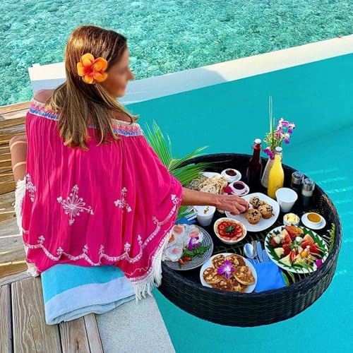 Palette， for Pool, Rattan-gewebtes schwimmendes Pooltablett, schwimmendes Serviertablett, Tisch und Bar mit Griff, Schwimmbecken-Schwimmhilfen for Erwachsene(Black,60CM) von SBJKLYRN